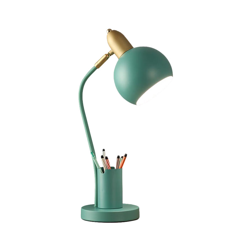 Metal Domed Nightstand Lamp Macaron 1-Head White/Pink/Yellow Reading Table Light with Tubular Penrack Design Clearhalo 'Lamps' 'Table Lamps' Lighting' 1711027
