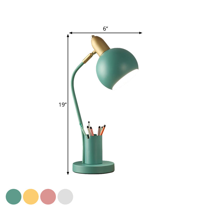 Metal Domed Nightstand Lamp Macaron 1-Head White/Pink/Yellow Reading Table Light with Tubular Penrack Design Clearhalo 'Lamps' 'Table Lamps' Lighting' 1711029