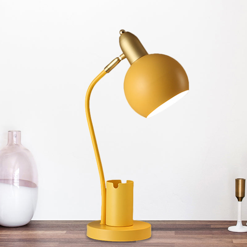 Metal Domed Nightstand Lamp Macaron 1-Head White/Pink/Yellow Reading Table Light with Tubular Penrack Design Clearhalo 'Lamps' 'Table Lamps' Lighting' 1711031