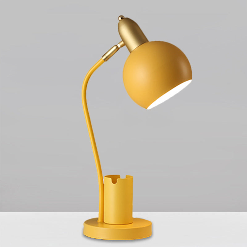 Metal Domed Nightstand Lamp Macaron 1-Head White/Pink/Yellow Reading Table Light with Tubular Penrack Design Clearhalo 'Lamps' 'Table Lamps' Lighting' 1711032