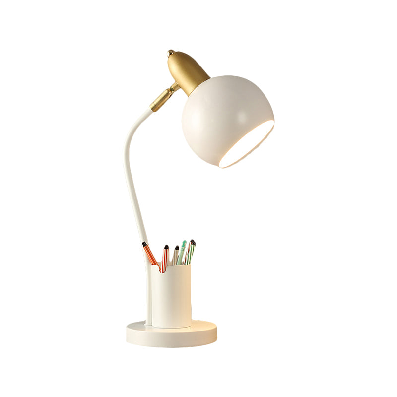 Metal Domed Nightstand Lamp Macaron 1-Head White/Pink/Yellow Reading Table Light with Tubular Penrack Design Clearhalo 'Lamps' 'Table Lamps' Lighting' 1711041