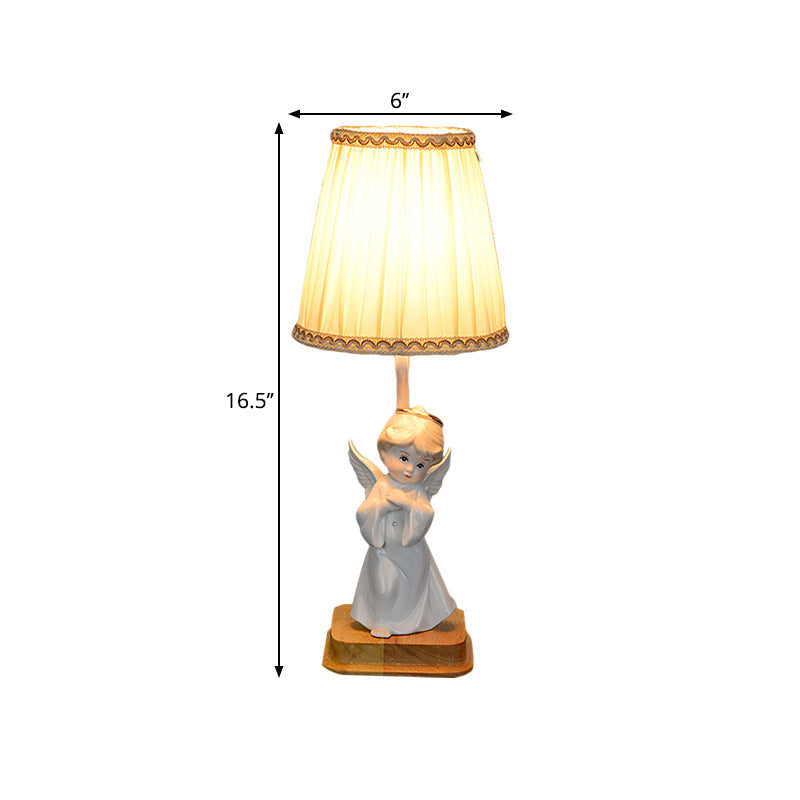 Yellow Cone Nightstand Lamp Nordic 1 Light Pleated Fabric Shade Desk Lighting with Angel Deco Clearhalo 'Lamps' 'Table Lamps' Lighting' 1711153