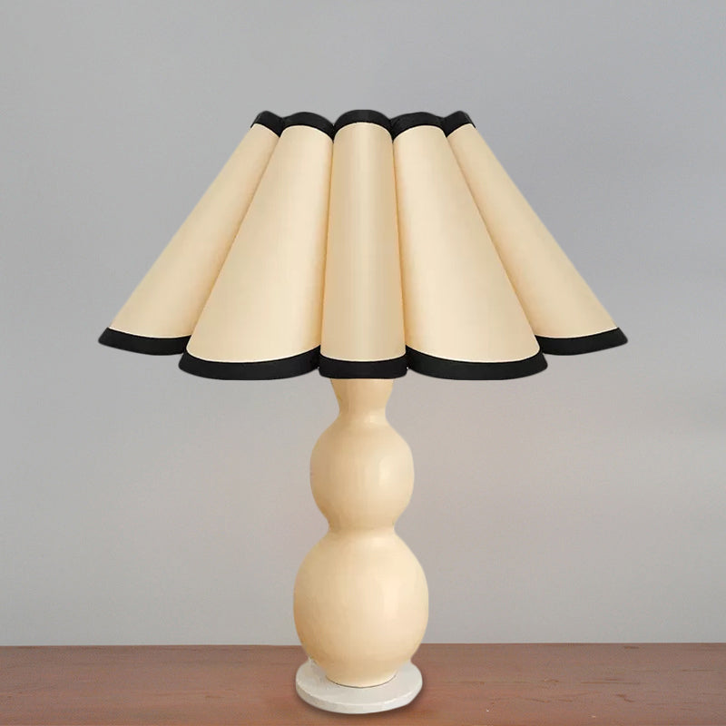 Nordic Flared Night Lamp Fabric 1-Bulb Bedside Table Lighting with Porcelain Gourd Base in Coffee/Beige Clearhalo 'Lamps' 'Table Lamps' Lighting' 1711185