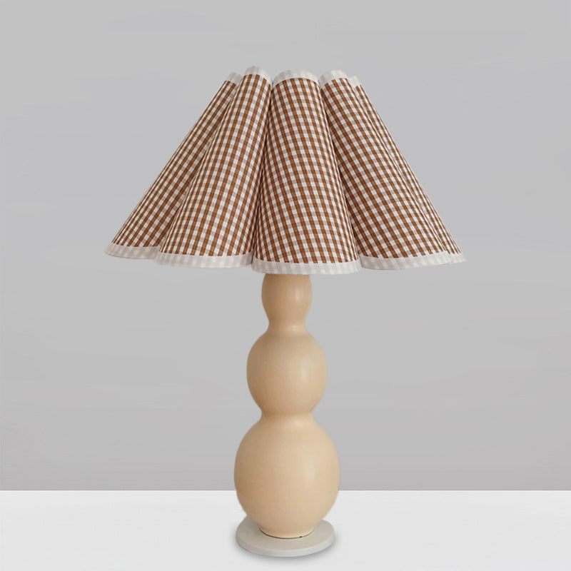 Nordic Flared Night Lamp Fabric 1-Bulb Bedside Table Lighting with Porcelain Gourd Base in Coffee/Beige Clearhalo 'Lamps' 'Table Lamps' Lighting' 1711190