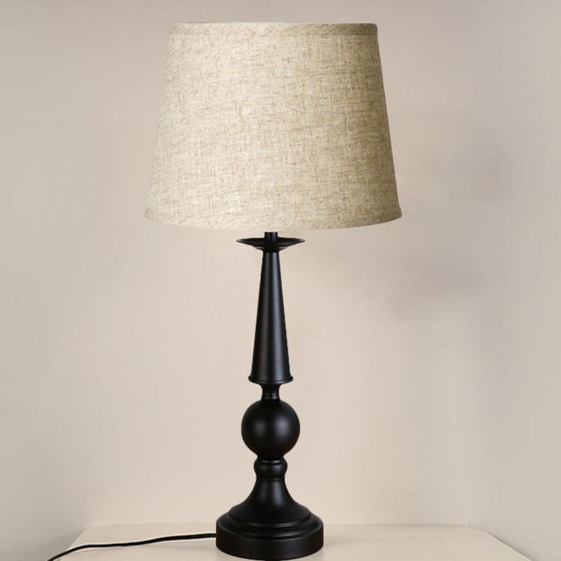 Single Light Barrel Nightstand Lamp Retro Style Black Fabric Shade Task Lighting Clearhalo 'Lamps' 'Table Lamps' Lighting' 1711227