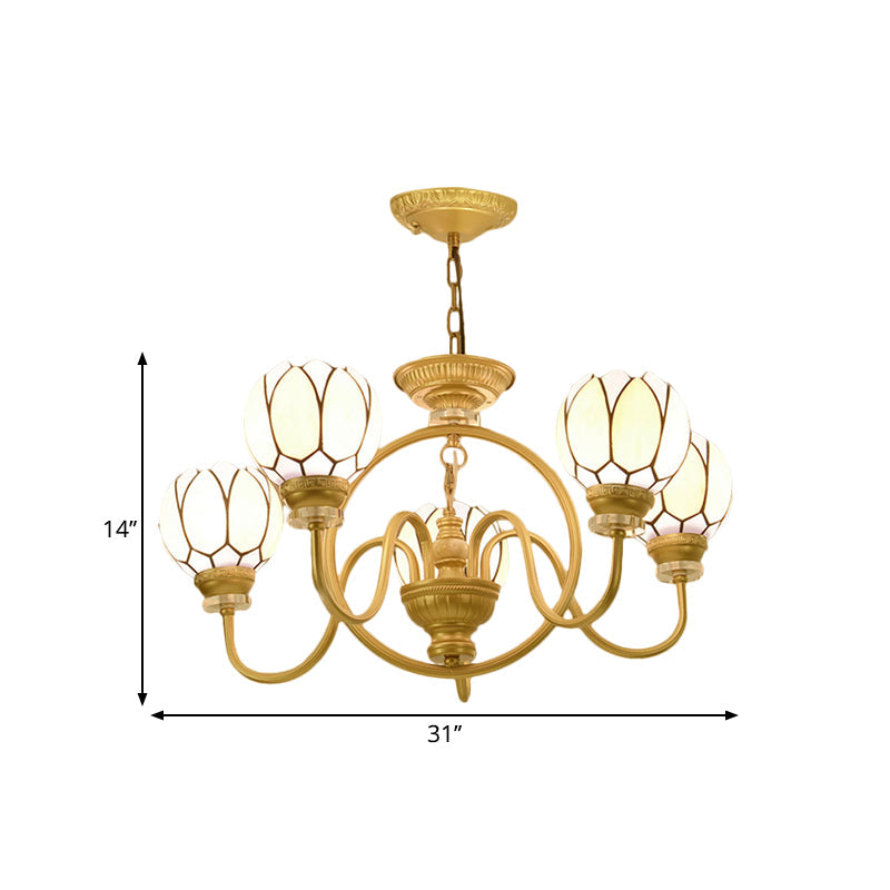 3/5 Bulbs Dining Room Chandelier Lamp Tiffany Gold Pendant Light with Flower Hand Cut Glass Shade Clearhalo 'Ceiling Lights' 'Chandeliers' 'Industrial' 'Middle Century Chandeliers' 'Pendant Lights' 'Tiffany Chandeliers' 'Tiffany close to ceiling' 'Tiffany' Lighting' 1711315