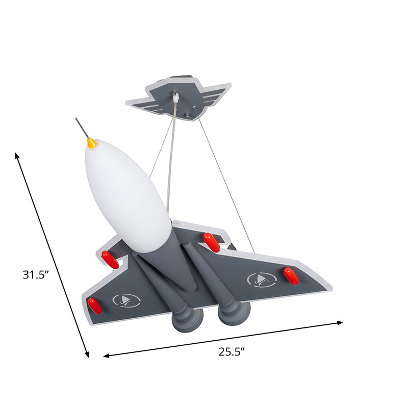 1-Bulb Kids Room Ceiling Pendant Light Cartoon Grey Chandelier with Aircraft Acrylic Shade Clearhalo 'Ceiling Lights' 'Chandeliers' Lighting' options 1711323