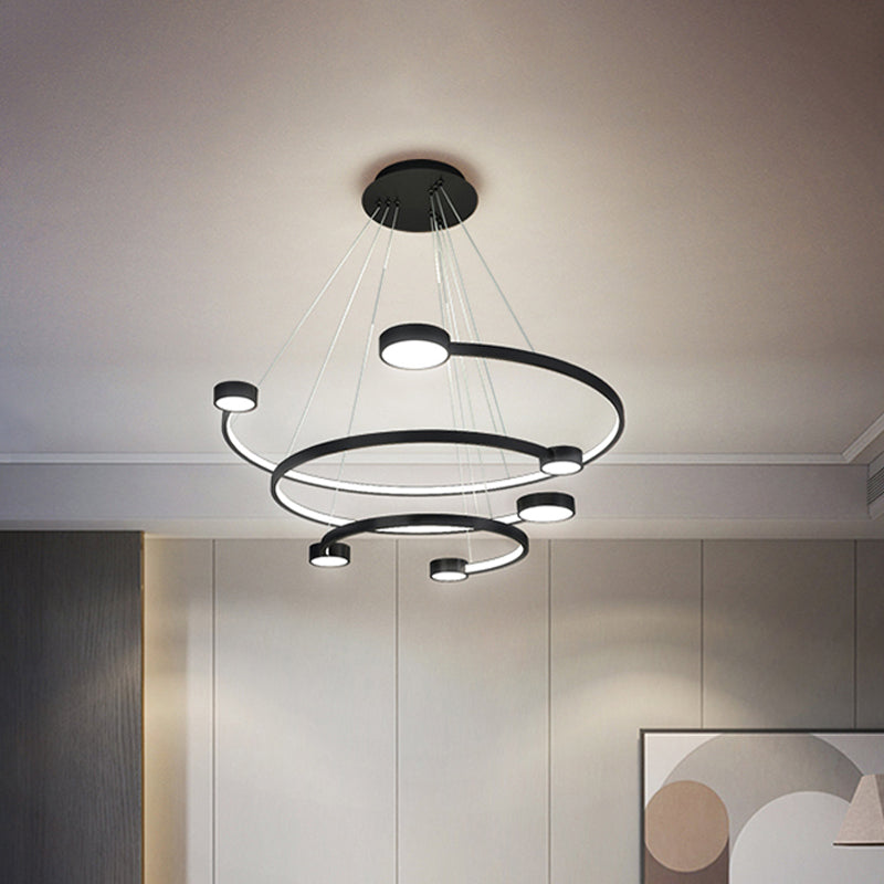 Metal 3-Tiered C Ceiling Lamp Contemporary LED Black Finish Flush Mount Light in Warm/White Light Clearhalo 'Ceiling Lights' 'Chandeliers' 'Modern Chandeliers' 'Modern' Lighting' 1711402