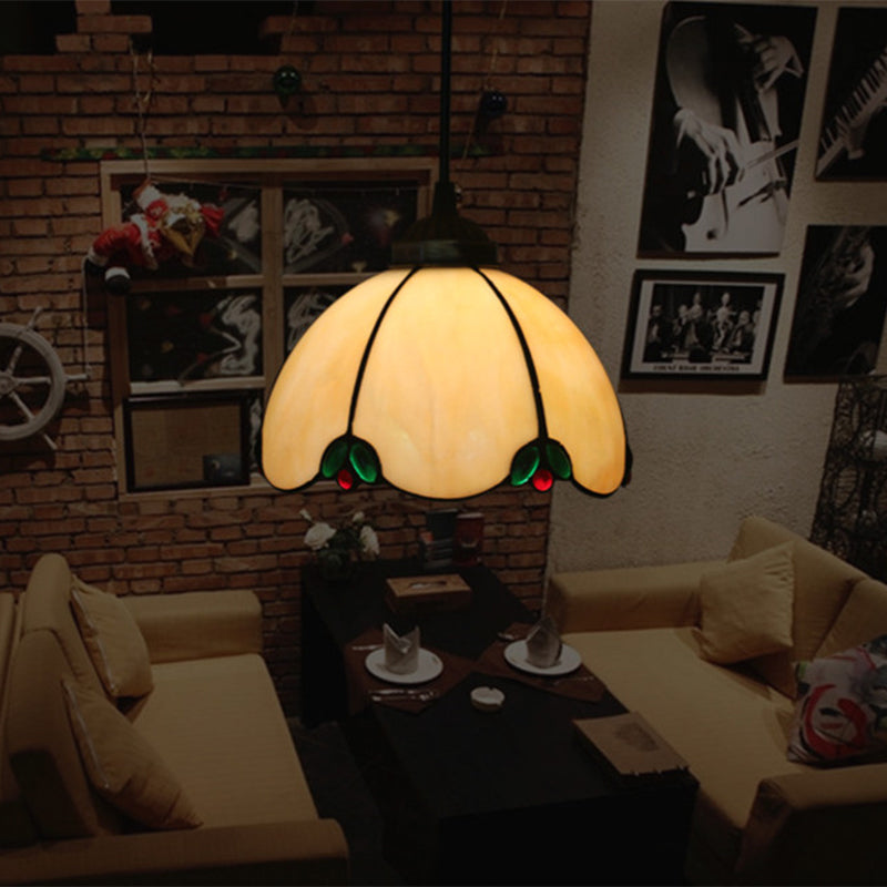 Domed Hanging Ceiling Light 1 Bulb White Glass Tiffany Style Suspension Lighting Fixture for Dining Room White Clearhalo 'Art Deco Pendants' 'Cast Iron' 'Ceiling Lights' 'Ceramic' 'Crystal' 'Industrial' 'Metal' 'Middle Century Pendants' 'Pendant Lights' 'Pendants' 'Tiffany close to ceiling' 'Tiffany Pendants' 'Tiffany' Lighting' 1711423