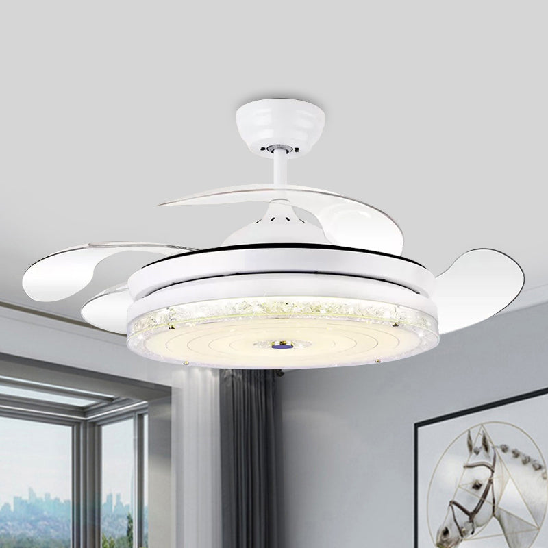 4-Blade Circle Ceiling Fan Light Minimalism Cut Crystal 19