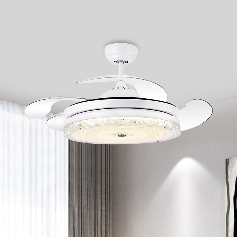 4-Blade Circle Ceiling Fan Light Minimalism Cut Crystal 19