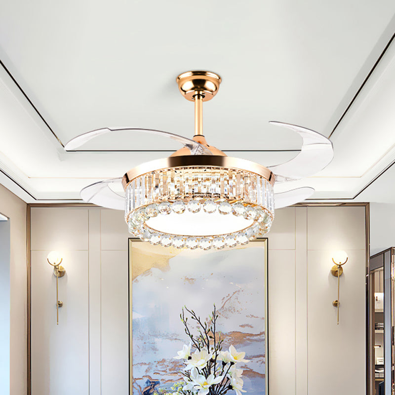 Round Bedroom Hanging Fan Lamp Crystal Prisms and Orbs 19