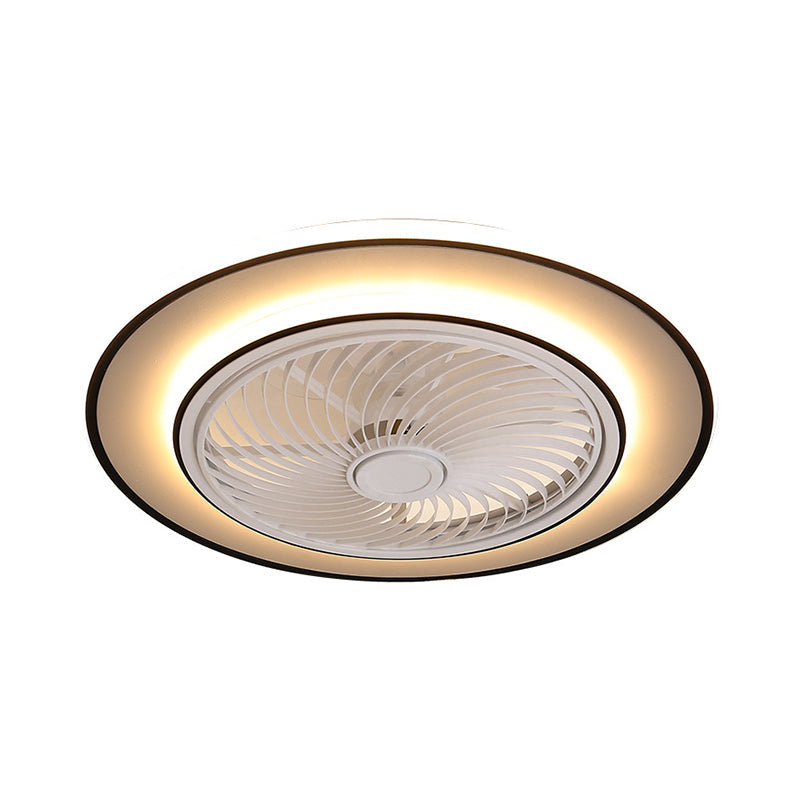 Round Metal Ceiling Fan Light Modern LED Black Semi Flush Mount for bedroom, 23