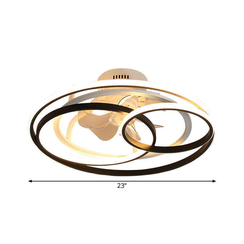 23" W Circular Bedroom Semi Mount Lighting Metal LED Nordic Hanging Fan Lamp in Black, 7 Clear Blades Clearhalo 'Ceiling Fans with Lights' 'Ceiling Fans' 'Modern Ceiling Fans' 'Modern' Lighting' 1711708