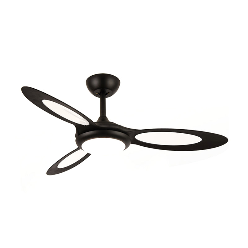 4-Blade Round Acrylic Hanging Fan Light Retro Style 44" Wide LED Restaurant Semi Flush Lamp in Black/White/Coffee Clearhalo 'Ceiling Fans with Lights' 'Ceiling Fans' Lighting' 1711731