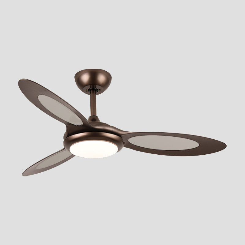 4-Blade Round Acrylic Hanging Fan Light Retro Style 44" Wide LED Restaurant Semi Flush Lamp in Black/White/Coffee Clearhalo 'Ceiling Fans with Lights' 'Ceiling Fans' Lighting' 1711740