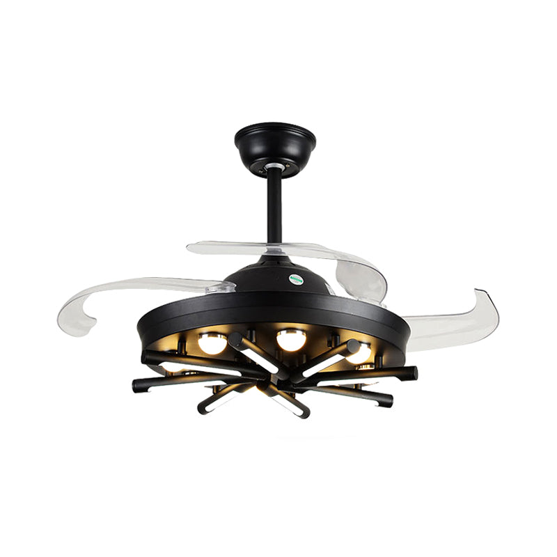 Black/White Round and Linear Semi Flush Vintage Metal 42" Width LED Parlor Pendant Fan Light with 3 Blades Clearhalo 'Ceiling Fans with Lights' 'Ceiling Fans' Lighting' 1711743