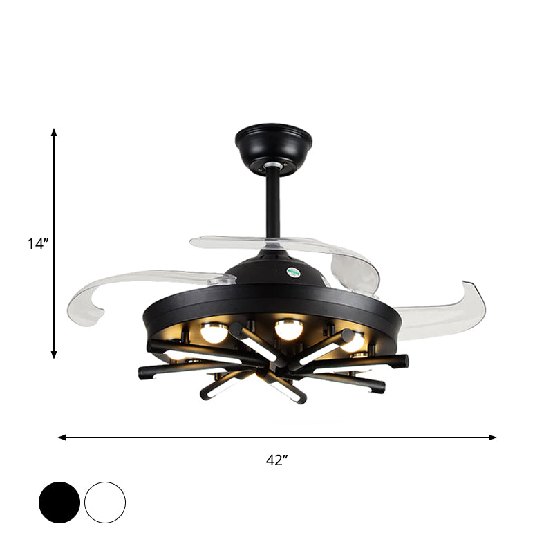 Black/White Round and Linear Semi Flush Vintage Metal 42" Width LED Parlor Pendant Fan Light with 3 Blades Clearhalo 'Ceiling Fans with Lights' 'Ceiling Fans' Lighting' 1711744