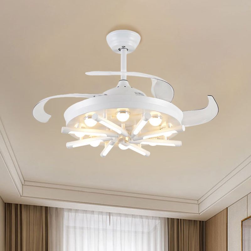 Black/White Round and Linear Semi Flush Vintage Metal 42" Width LED Parlor Pendant Fan Light with 3 Blades Clearhalo 'Ceiling Fans with Lights' 'Ceiling Fans' Lighting' 1711746