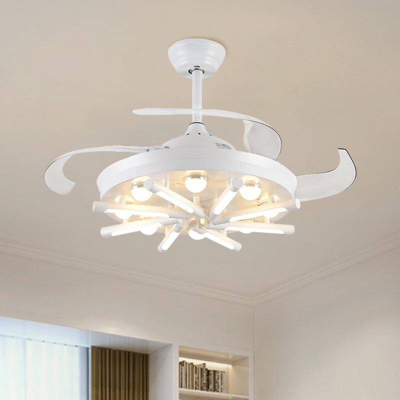 Black/White Round and Linear Semi Flush Vintage Metal 42" Width LED Parlor Pendant Fan Light with 3 Blades Clearhalo 'Ceiling Fans with Lights' 'Ceiling Fans' Lighting' 1711747