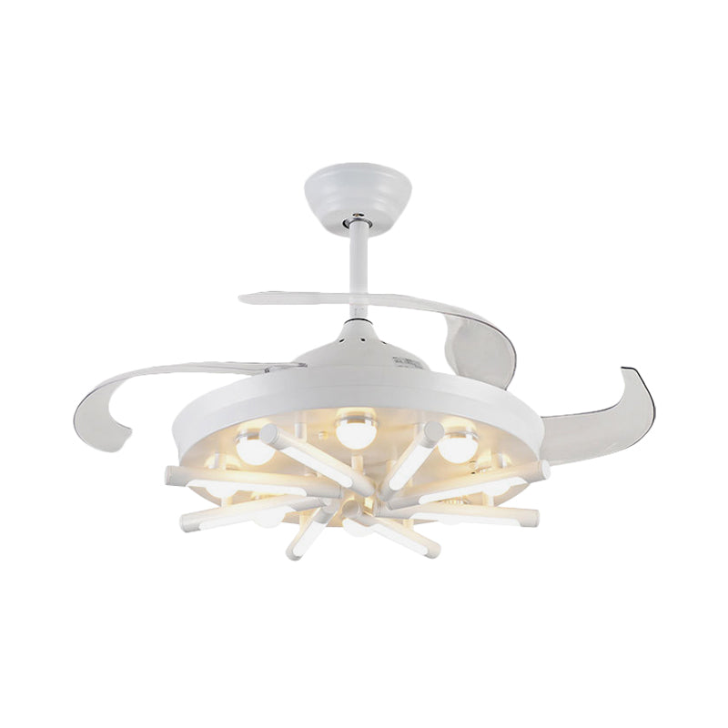 Black/White Round and Linear Semi Flush Vintage Metal 42" Width LED Parlor Pendant Fan Light with 3 Blades Clearhalo 'Ceiling Fans with Lights' 'Ceiling Fans' Lighting' 1711748