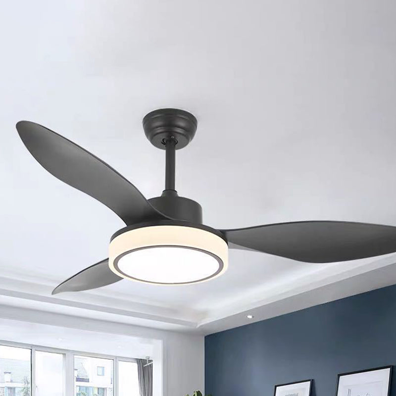 Rustic Circle Semi Flush Light Fixture 48" Wide LED Metallic Hanging Fan Lamp in Black/Grey, 3-Blade Black Clearhalo 'Ceiling Fans with Lights' 'Ceiling Fans' Lighting' 1711757