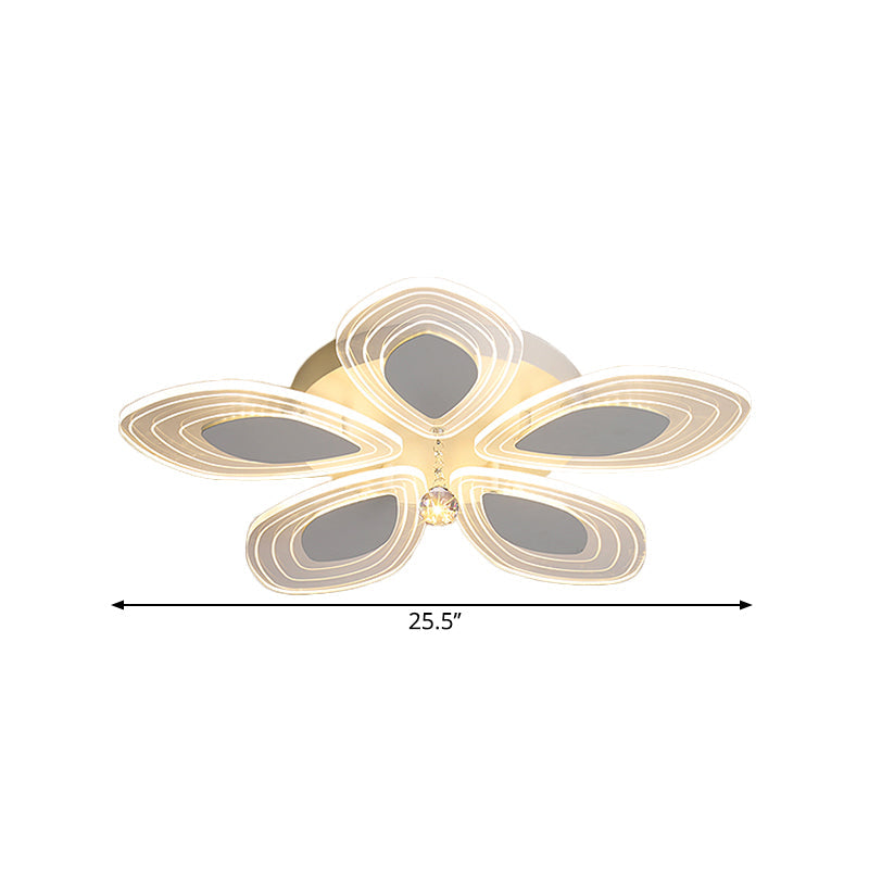 Chrome LED Floral Petal Ceiling Flush Minimalist Acrylic Semi Flush Light with Crystal Droplet Clearhalo 'Ceiling Lights' 'Close To Ceiling Lights' 'Close to ceiling' 'Semi-flushmount' Lighting' 1711792
