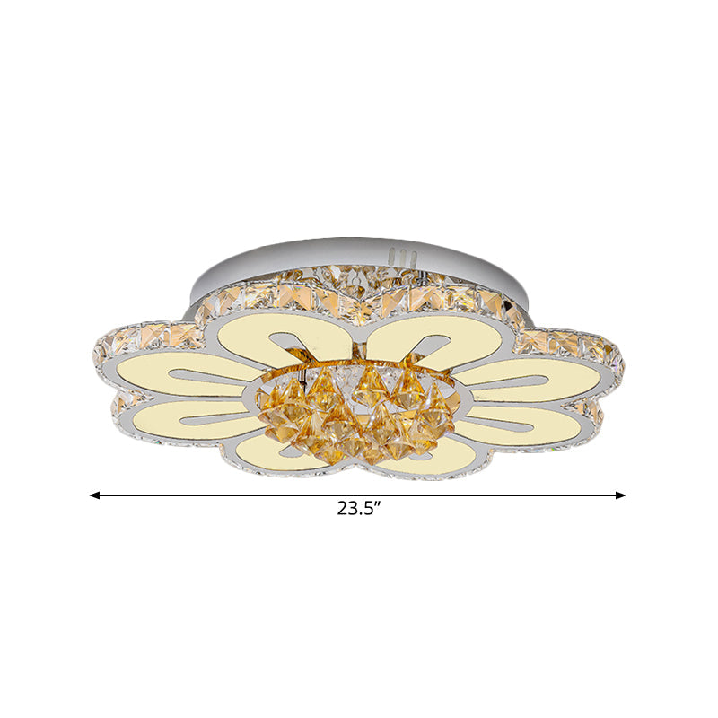 Flower Crystal Block Semi Flush Light Modernism LED Chrome Close to Ceiling Lighting Clearhalo 'Ceiling Lights' 'Close To Ceiling Lights' 'Close to ceiling' 'Semi-flushmount' Lighting' 1711832
