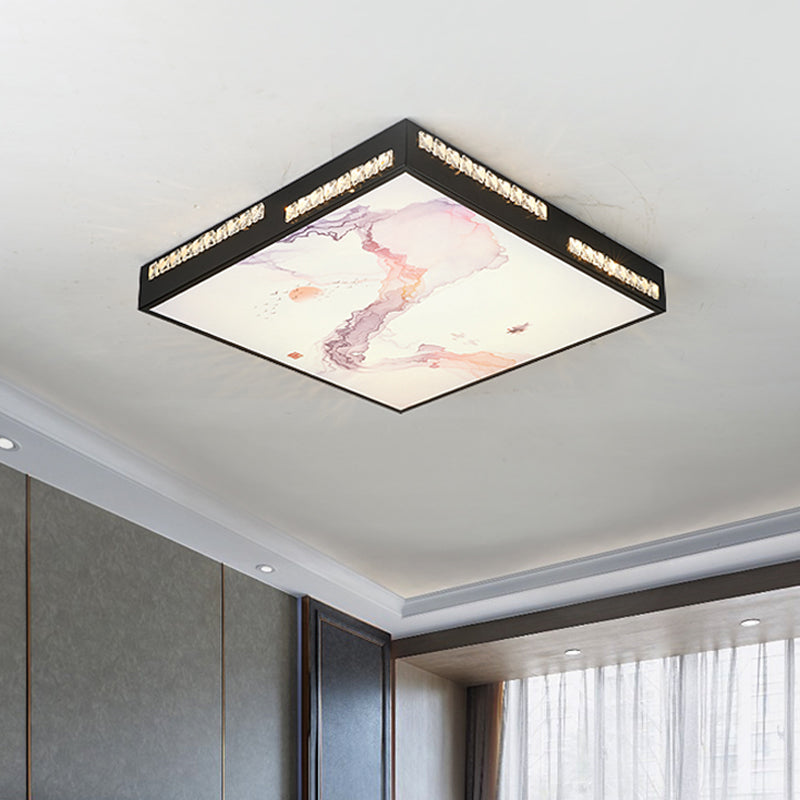Square Flush Mount Light Fixture Modernist Acrylic LED Black Ceiling Lamp with Faceted Crystal Deco Black Clearhalo 'Ceiling Lights' 'Close To Ceiling Lights' 'Close to ceiling' 'Flush mount' Lighting' 1711889