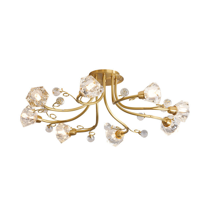 Sputnik Beveled Crystal Ceiling Flush Minimalism 8 Heads Gold Flush Mount Lighting Clearhalo 'Ceiling Lights' 'Close To Ceiling Lights' 'Close to ceiling' 'Semi-flushmount' Lighting' 1711898