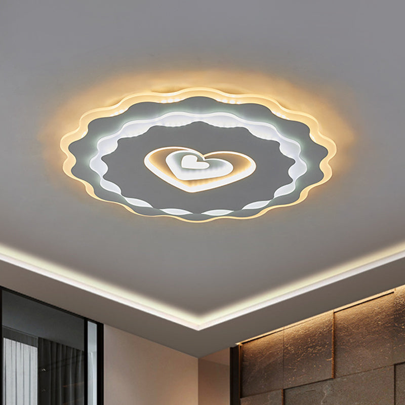 LED Parlor Flush Light Fixture Nordic White Ceiling Flush Mount with Loving Heart Acrylic Shade Clearhalo 'Ceiling Lights' 'Close To Ceiling Lights' 'Close to ceiling' 'Flush mount' Lighting' 1711922