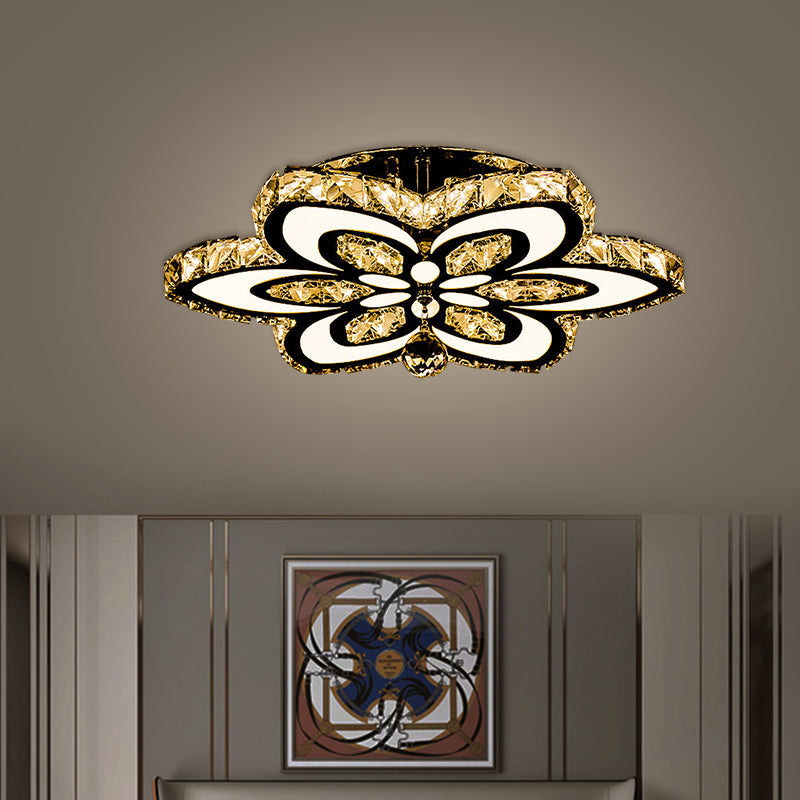 Blossom Crystal Block Semi Flush Light Simplicity LED Chrome Ceiling Mounted Fixture, Large/Small Chrome Small Clearhalo 'Ceiling Lights' 'Close To Ceiling Lights' 'Close to ceiling' 'Semi-flushmount' Lighting' 1712058