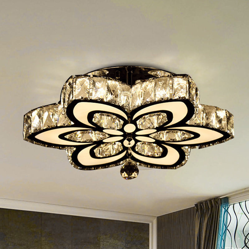 Blossom Crystal Block Semi Flush Light Simplicity LED Chrome Ceiling Mounted Fixture, Large/Small Chrome Large Clearhalo 'Ceiling Lights' 'Close To Ceiling Lights' 'Close to ceiling' 'Semi-flushmount' Lighting' 1712062