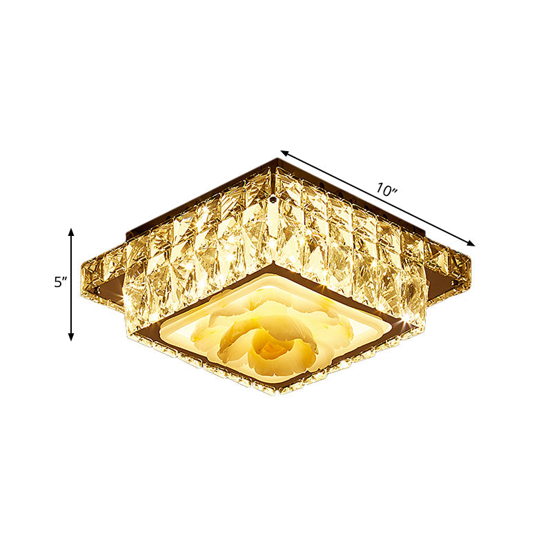 Crystal Block Round/Square Flush Mount Simple LED Chrome Close to Ceiling Lighting for Corridor Clearhalo 'Ceiling Lights' 'Close To Ceiling Lights' 'Close to ceiling' 'Flush mount' Lighting' 1712070