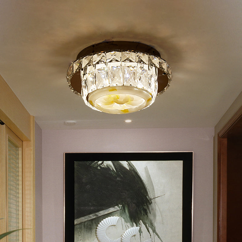 Crystal Block Round/Square Flush Mount Simple LED Chrome Close to Ceiling Lighting for Corridor Chrome Round Clearhalo 'Ceiling Lights' 'Close To Ceiling Lights' 'Close to ceiling' 'Flush mount' Lighting' 1712072
