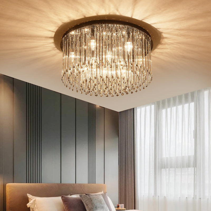 19.5"/23.5" W LED Bedroom Ceiling Fixture Minimalism Chrome Flushmount Lighting with Drum Strip Crystal Shade Chrome Clearhalo 'Ceiling Lights' 'Close To Ceiling Lights' 'Close to ceiling' 'Flush mount' Lighting' 1712085
