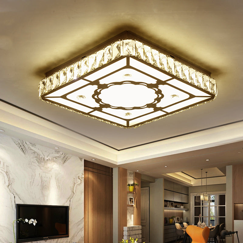 Square Ceiling Light Modern Cut Crystal LED Chrome Flush Mount Fixture with Round/Loving Heart Pattern Clearhalo 'Ceiling Lights' 'Close To Ceiling Lights' 'Close to ceiling' 'Flush mount' Lighting' 1712091