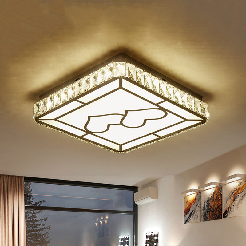 Square Ceiling Light Modern Cut Crystal LED Chrome Flush Mount Fixture with Round/Loving Heart Pattern Chrome Loving Heart Clearhalo 'Ceiling Lights' 'Close To Ceiling Lights' 'Close to ceiling' 'Flush mount' Lighting' 1712094