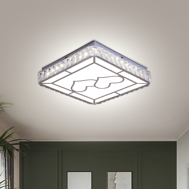 Square Ceiling Light Modern Cut Crystal LED Chrome Flush Mount Fixture with Round/Loving Heart Pattern Clearhalo 'Ceiling Lights' 'Close To Ceiling Lights' 'Close to ceiling' 'Flush mount' Lighting' 1712095