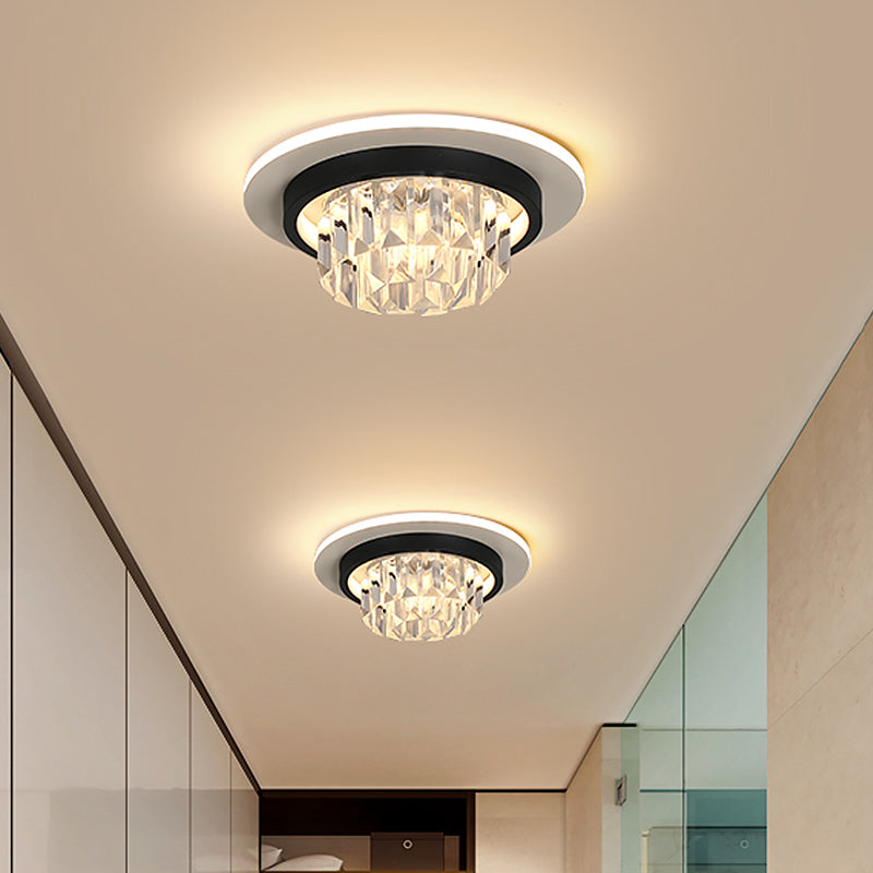 Modern Round/Square Ceiling Light Crystal Rectangle LED Corridor Flush Mount Lamp Fixture in Black Black Round Clearhalo 'Ceiling Lights' 'Close To Ceiling Lights' 'Close to ceiling' 'Flush mount' Lighting' 1712154