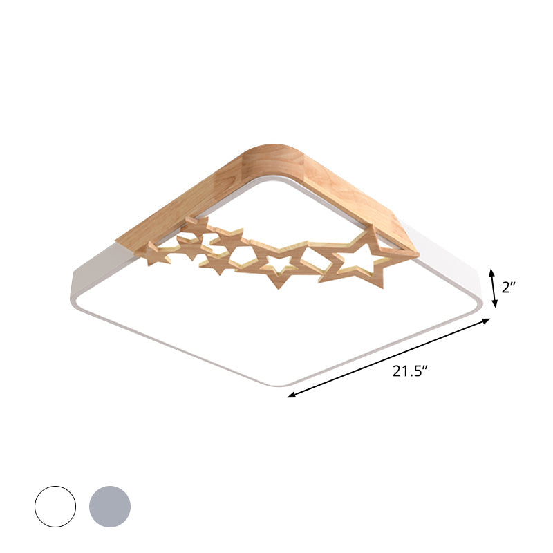 Square Acrylic Flush Mount Lamp Modern LED Grey/White Ceiling Light Fixture with Wooden Star Deco Clearhalo 'Ceiling Lights' 'Close To Ceiling Lights' 'Close to ceiling' 'Flush mount' Lighting' 1712240