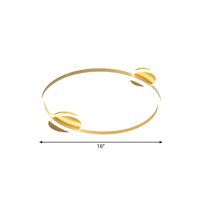 Gold Halo Ring Flush Mount Lighting Modernism LED Metallic Flushmount Ceiling Lamp in White/Warm Light, 16"/19.5" Dia Clearhalo 'Ceiling Lights' 'Close To Ceiling Lights' 'Close to ceiling' 'Flush mount' Lighting' 1712436