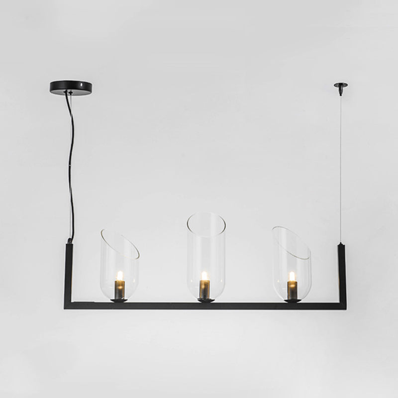 Metallic Linear Chandelier Lamp Post Modern LED Pendant Light in Black with Oblique Clear Shade, Warm/White Light Clearhalo 'Ceiling Lights' 'Island Lights' Lighting' 1712725