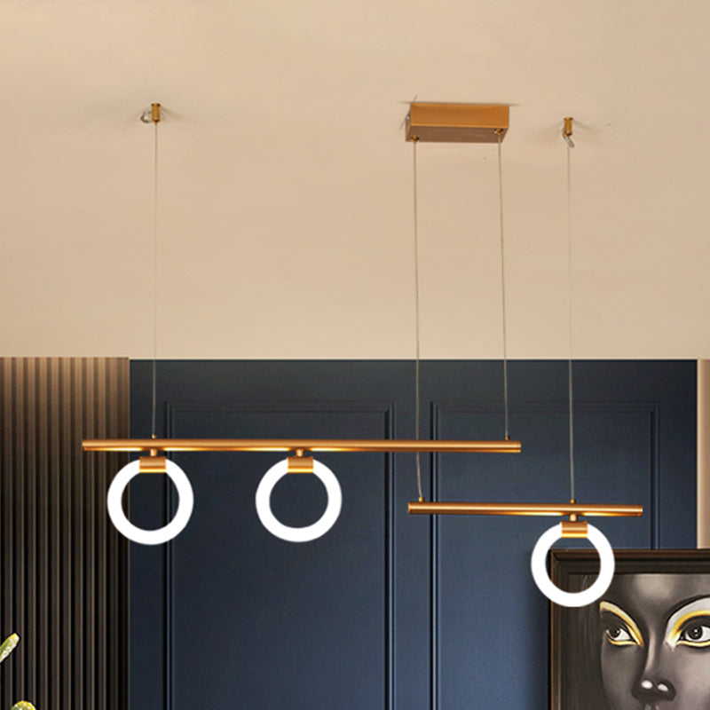 Round and Linear Chandelier Lamp Modernism Metal 33.5"/39"/47" Wide LED Gold Hanging Light Kit, Warm/White Light Gold Clearhalo 'Ceiling Lights' 'Island Lights' Lighting' 1712731