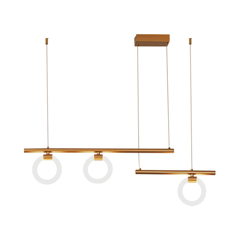 Round and Linear Chandelier Lamp Modernism Metal 33.5"/39"/47" Wide LED Gold Hanging Light Kit, Warm/White Light Clearhalo 'Ceiling Lights' 'Island Lights' Lighting' 1712732
