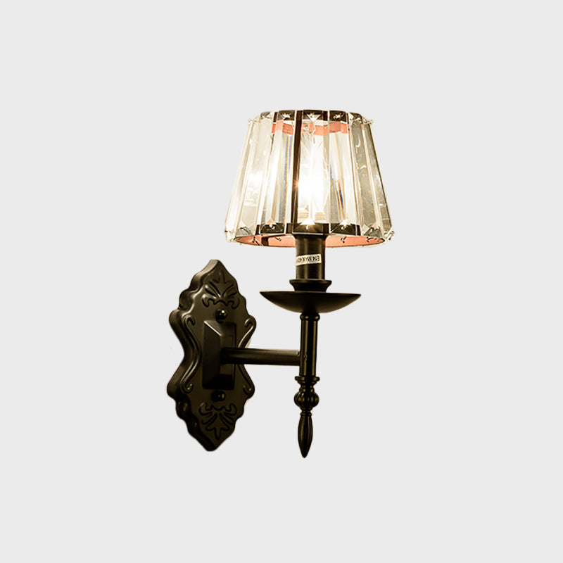 Cone Wall Mounted Lamp Simple Crystal Prisms 1/2-Head Black Wall Light with Candlestick Design Clearhalo 'Modern wall lights' 'Modern' 'Wall Lamps & Sconces' 'Wall Lights' Lighting' 1712859
