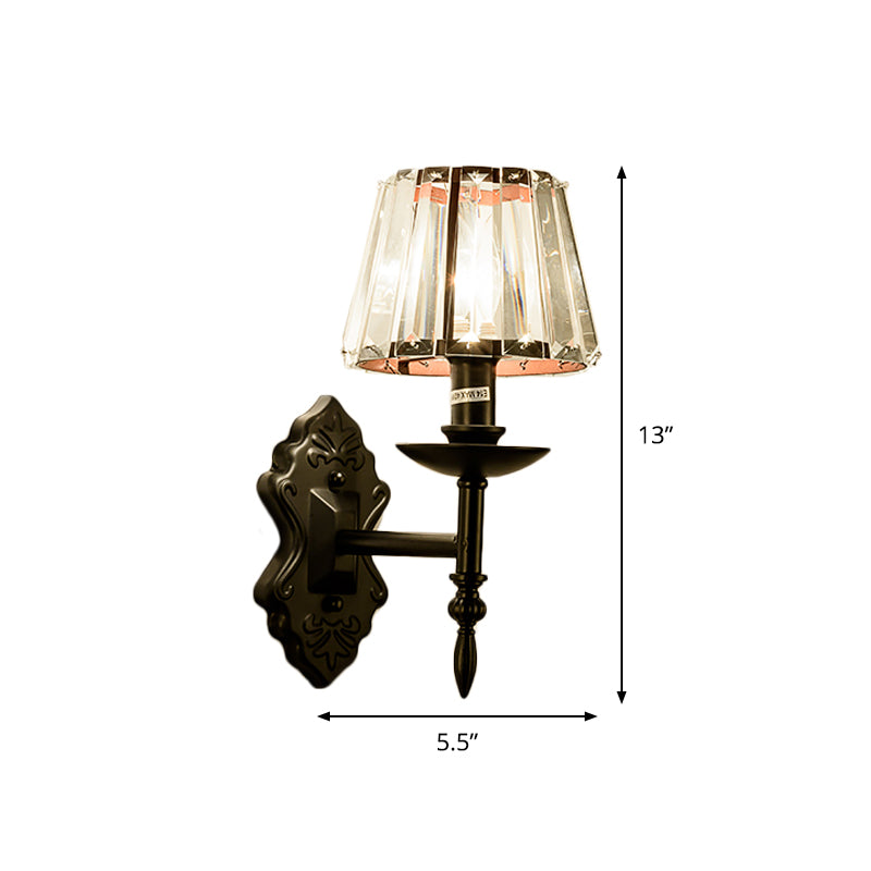 Cone Wall Mounted Lamp Simple Crystal Prisms 1/2-Head Black Wall Light with Candlestick Design Clearhalo 'Modern wall lights' 'Modern' 'Wall Lamps & Sconces' 'Wall Lights' Lighting' 1712860