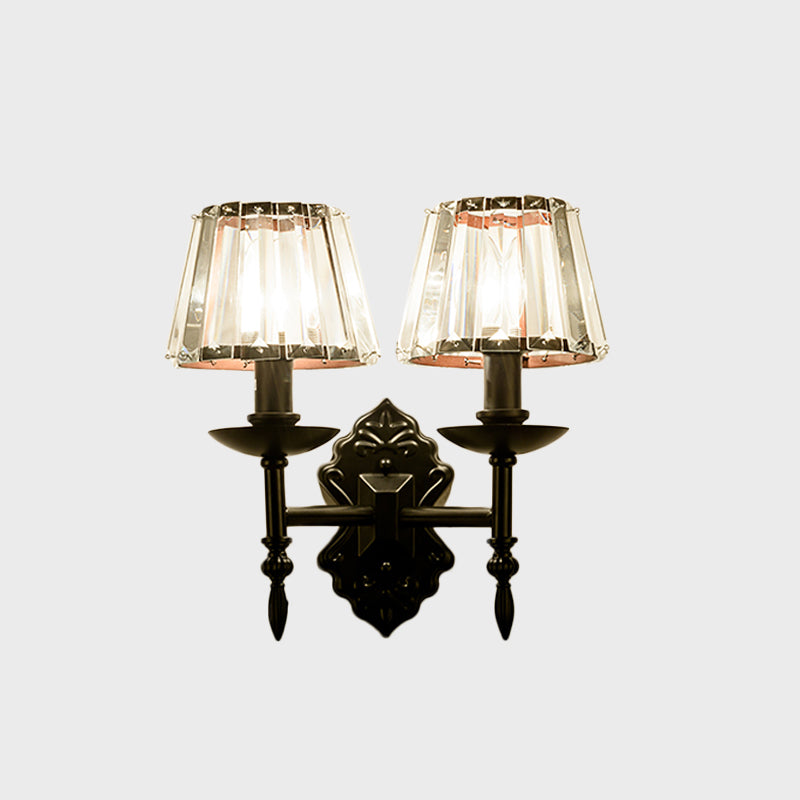 Cone Wall Mounted Lamp Simple Crystal Prisms 1/2-Head Black Wall Light with Candlestick Design Clearhalo 'Modern wall lights' 'Modern' 'Wall Lamps & Sconces' 'Wall Lights' Lighting' 1712864