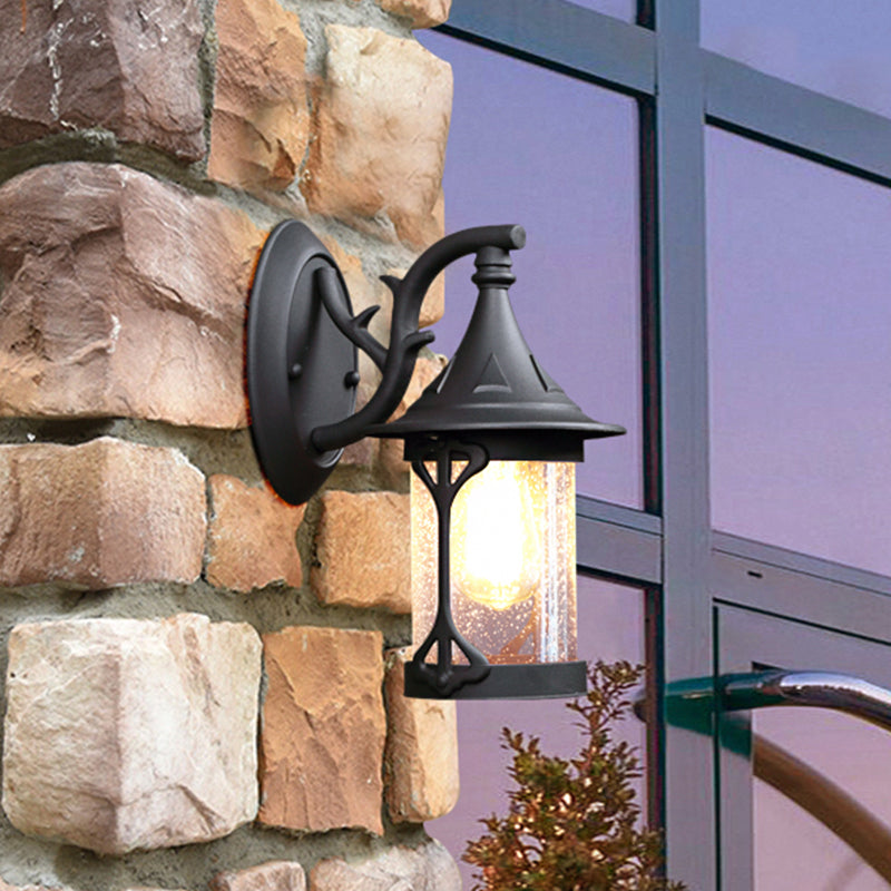 Warehouse Kerosene Lamp Wall Light 1-Bulb Seedy Glass Wall Sconce Lighting in Black/Weathered Copper/Antique Bronze Black Clearhalo 'Wall Lamps & Sconces' 'Wall Lights' Lighting' 1712959