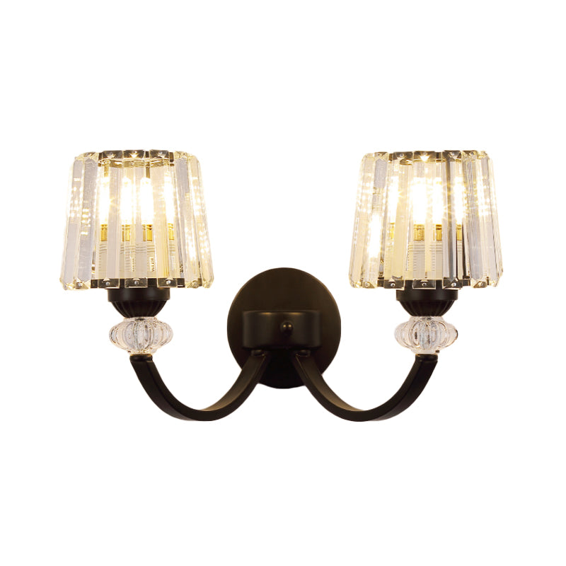 Clear Crystal Barrel Wall Lamp Modernist 1/2-Light Wall Mounted Lighting with Curved Arm in Black/Gold Clearhalo 'Modern wall lights' 'Modern' 'Wall Lamps & Sconces' 'Wall Lights' Lighting' 1713038